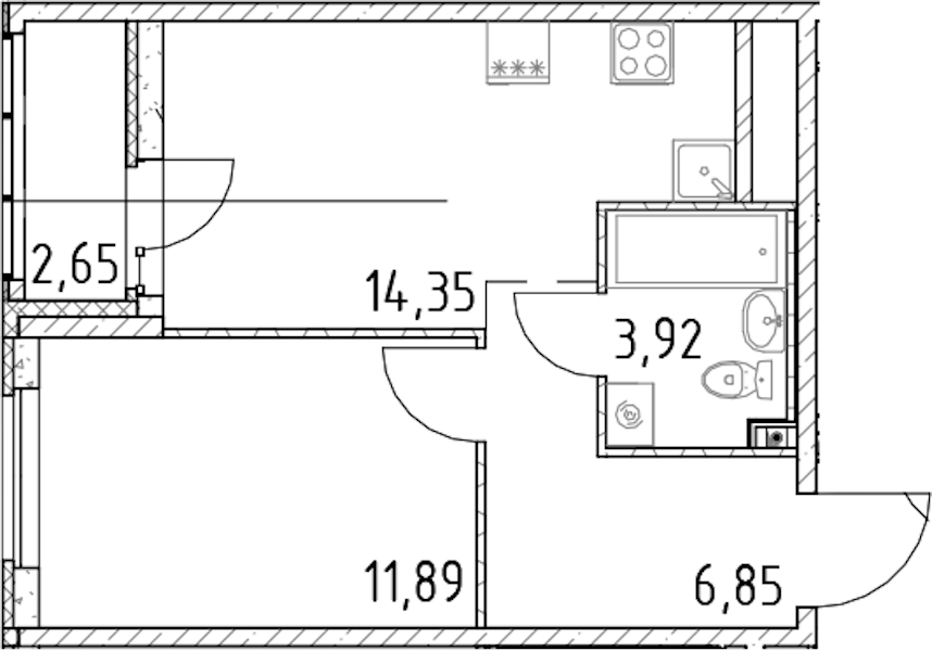 1-комнатная квартира 37.01 м², 16/23 эт., ЖК «Город Первых»